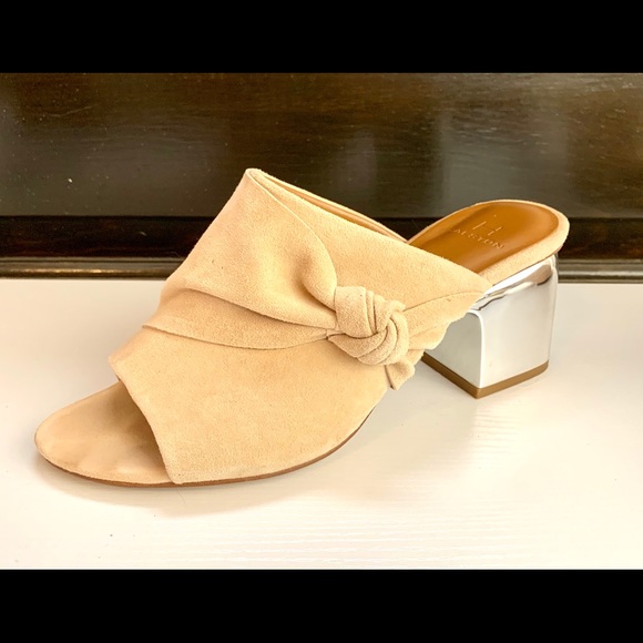 H HALSTON Nude Suede Mirrored Block Heel Slides - Picture 3 of 8